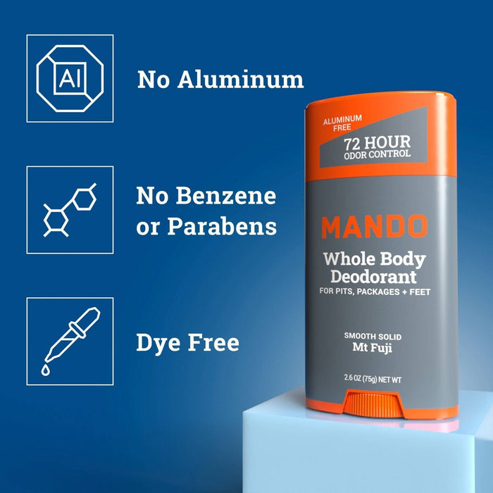 Mando Whole Body Deodorant - Men's Aluminum-Free Smooth Solid Stick Deodorant - Mt Fuji - 2.6oz
