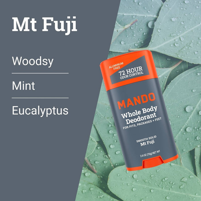 Mando Whole Body Deodorant - Men's Aluminum-Free Smooth Solid Stick Deodorant - Mt Fuji - 2.6oz