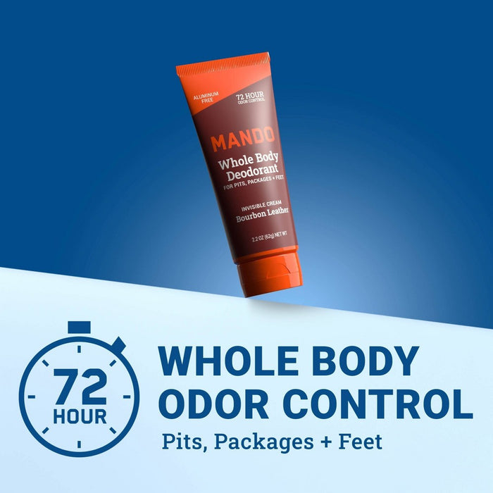 Mando Whole Body Deodorant - Men's Aluminum-Free Invisible Cream Deodorant - Bourbon Leather - 2.2oz