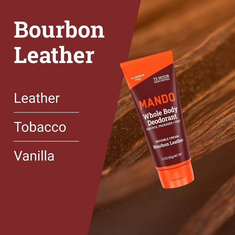 Mando Whole Body Deodorant - Men's Aluminum-Free Invisible Cream Deodorant - Bourbon Leather - 2.2oz