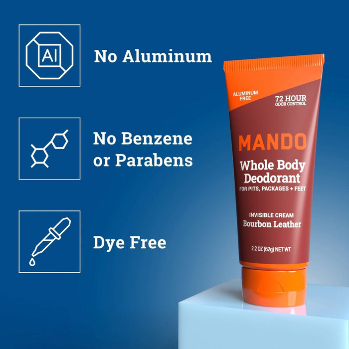 Mando Whole Body Deodorant - Men's Aluminum-Free Invisible Cream Deodorant - Bourbon Leather - 2.2oz
