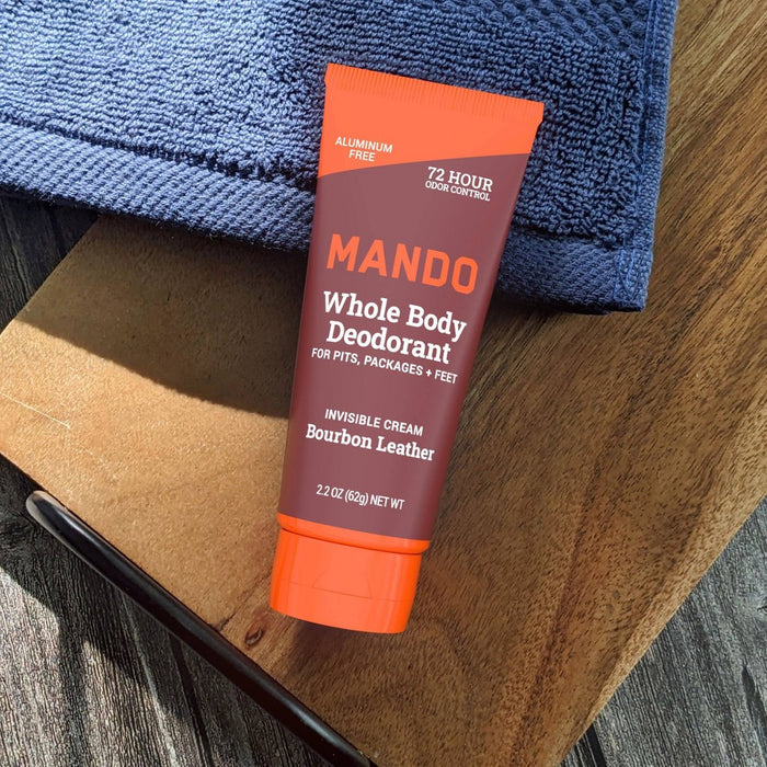 Mando Whole Body Deodorant - Men's Aluminum-Free Invisible Cream Deodorant - Bourbon Leather - 2.2oz