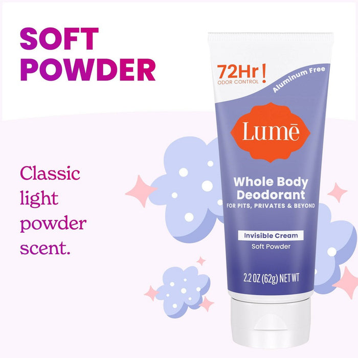 Lume Whole Body Women's Deodorant - Invisible Cream Tube - Aluminum Free - Soft Powder Scent - 2.2oz