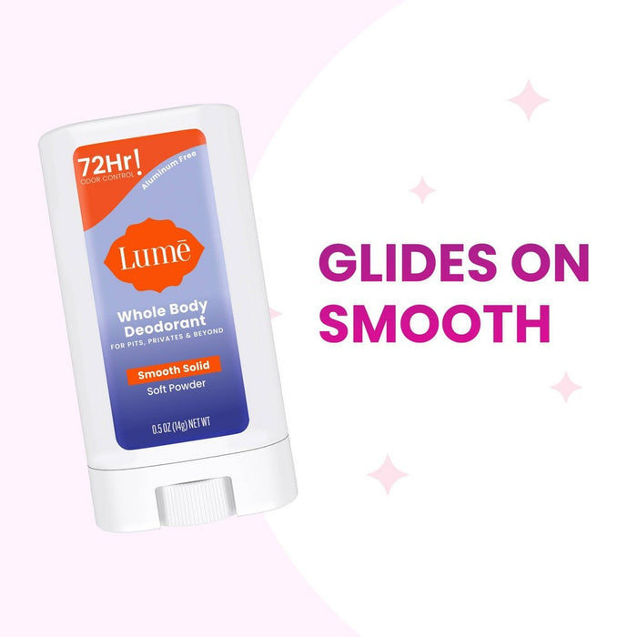 Lume Whole Body Women's Deodorant - Mini Smooth Solid Stick - Aluminum Free - Soft Powder Scent - Trial Size - 0.5oz