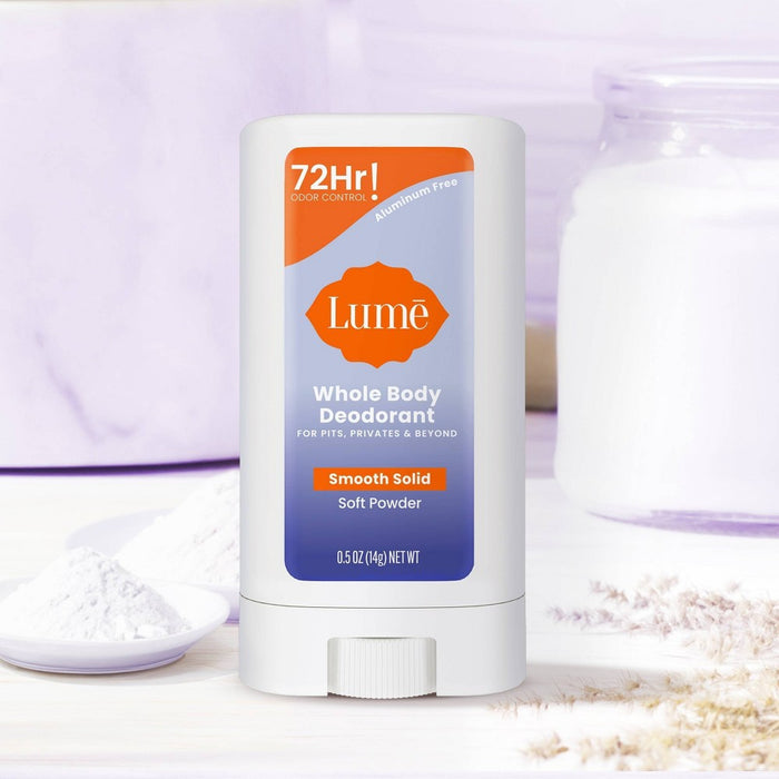 Lume Whole Body Women's Deodorant - Mini Smooth Solid Stick - Aluminum Free - Soft Powder Scent - Trial Size - 0.5oz