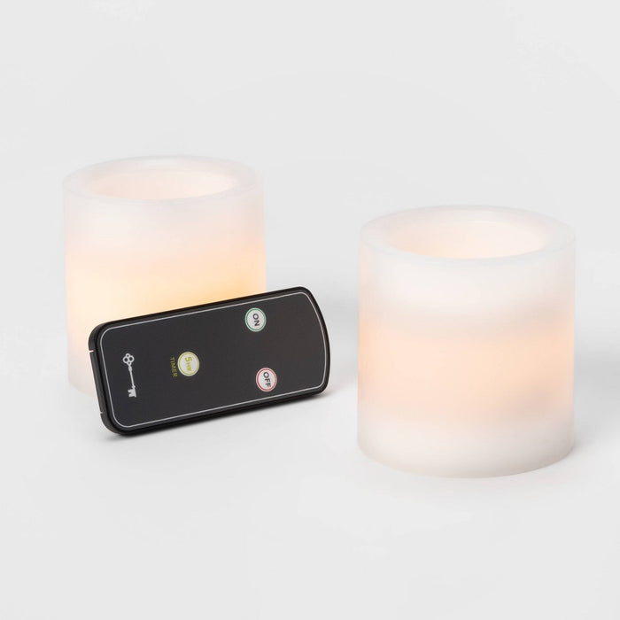 2pk 3" x 3" LED Flameless Black Wick Candles White - Threshold