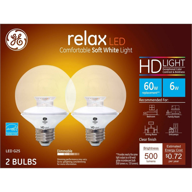 GE 2pk 5.5W 60W Equivalent Relax LED HD Light Bulbs Soft White