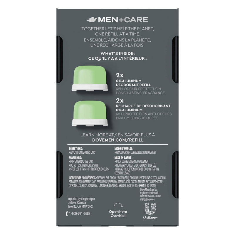 Dove Men+Care Ultimate 0% Aluminum Fresh Feel 48 Hour Deodorant Refill Kit - 1.13oz/2pk