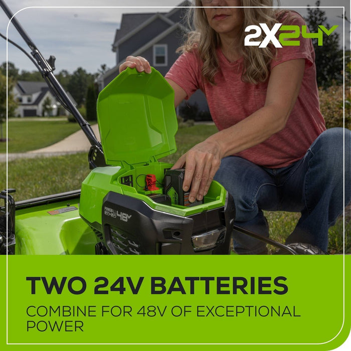 Greenworks POWERALL 21" 24V 5Ah Cordless Brushless Self-Propelled Mower Kit with 2 USB Batteries and Dual Port Rapid Charger (LOCAL PICKUP ONLY)