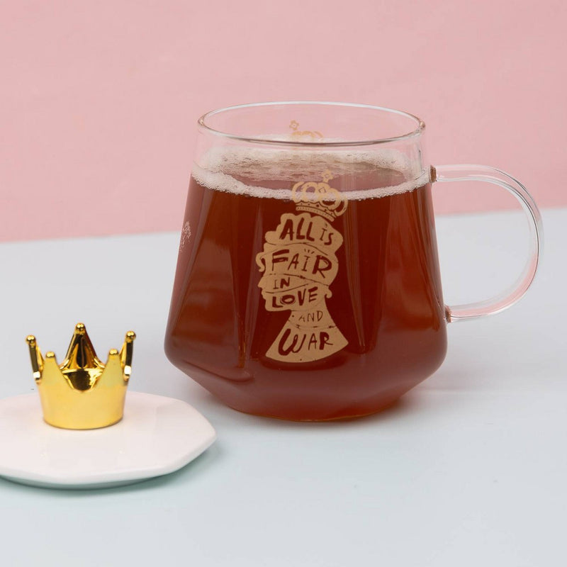 ** MISSING LID** Bridgerton Izzy & Liv 11oz Glass 'All is Fair in Love and War' Mug with Crown Lid
