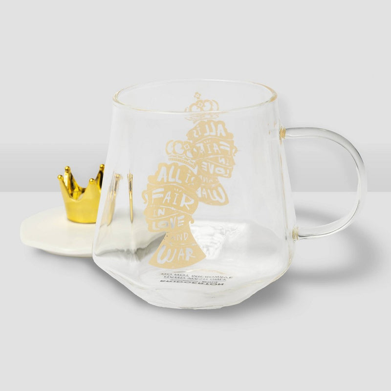 Bridgerton Izzy & Liv 11oz Glass 'All is Fair in Love and War' Mug with Crown Lid