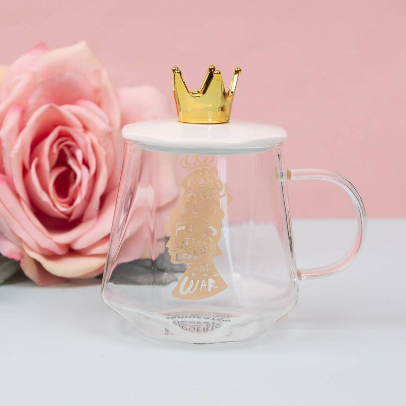 Bridgerton Izzy & Liv 11oz Glass 'All is Fair in Love and War' Mug with Crown Lid