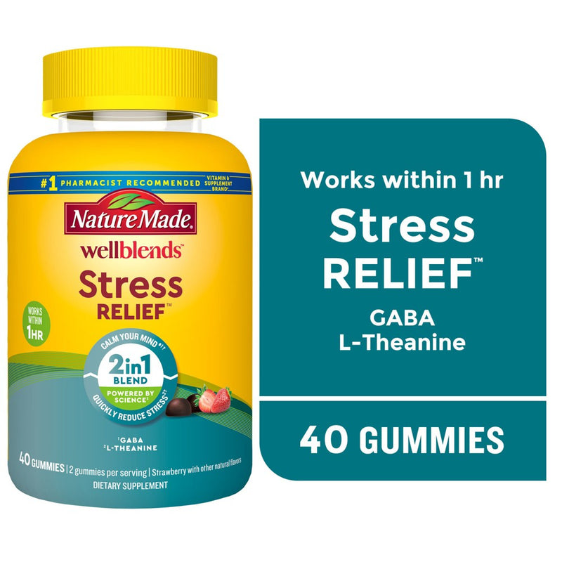 Nature Made Wellblends Stress Relief Gummies with L theanine and GABA - Strawberry Flavor - 40ct