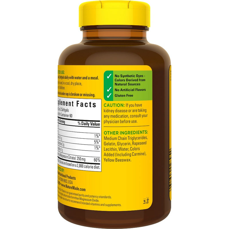 Nature Made Magnesium Citrate 250mg Muscle, Nerve, Bone & Heart Support Supplement Softgels - 120ct