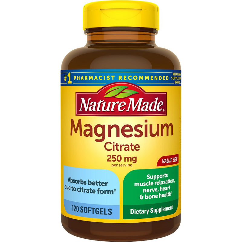 Nature Made Magnesium Citrate 250mg Muscle, Nerve, Bone & Heart Support Supplement Softgels - 120ct