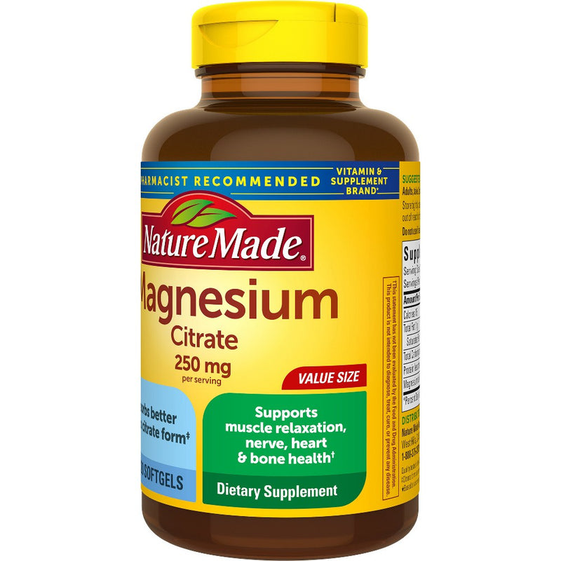 Nature Made Magnesium Citrate 250mg Muscle, Nerve, Bone & Heart Support Supplement Softgels - 120ct