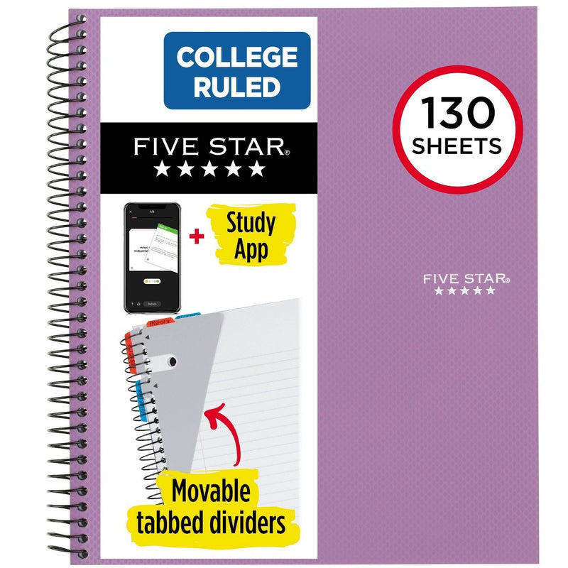 Five Star 130 Sheets College Ruled 1 Subject Spiral Notebook Lilac