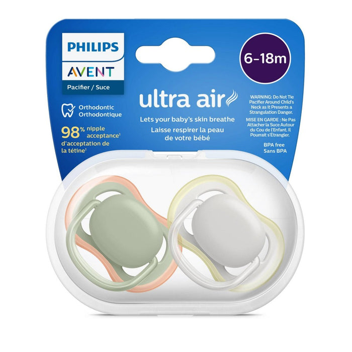 Avent Phillips Ultra Air Pacifier 6-18 Months - Green/Gray - 2pk