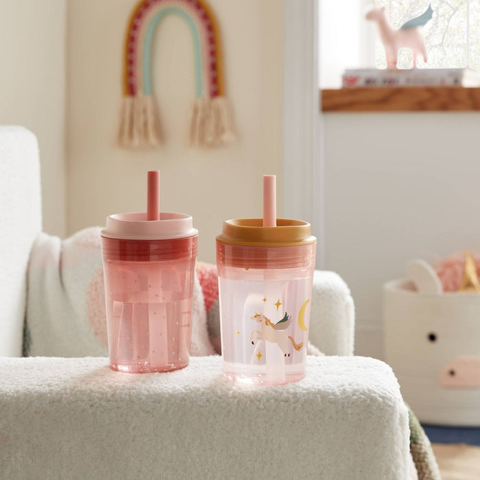 Kids' 14oz 2pk Unicorn Single Wall Recycled Straw Tumblers Pink - Pillowfort