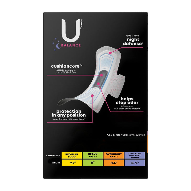 U by Kotex Balance Ultra-Thin Overnight Pads with Wings - Unscented - 26ct