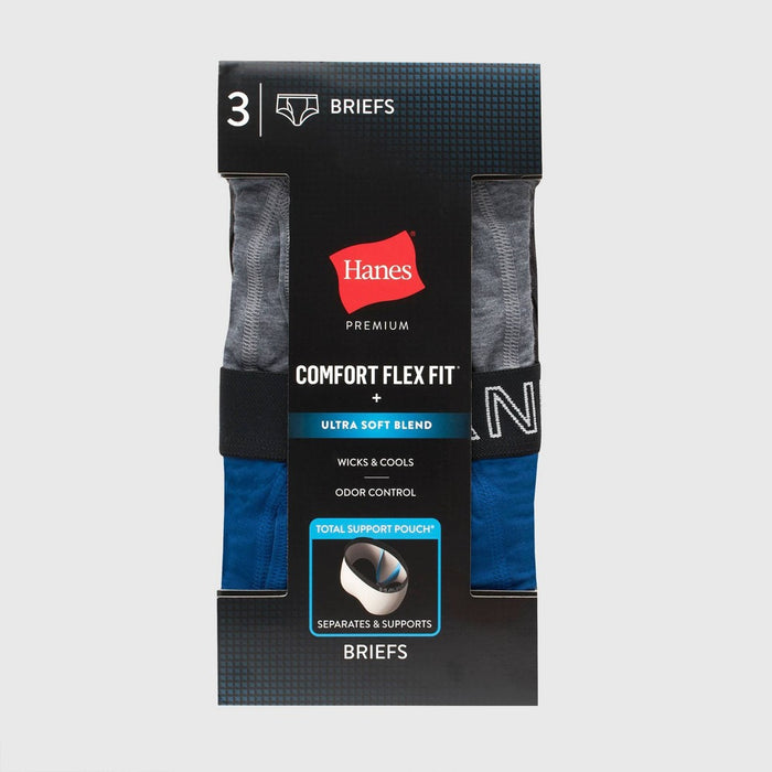 Hanes Premium Men's Briefs with Total Support Pouch 3pk - Gray/Blue/Black XL