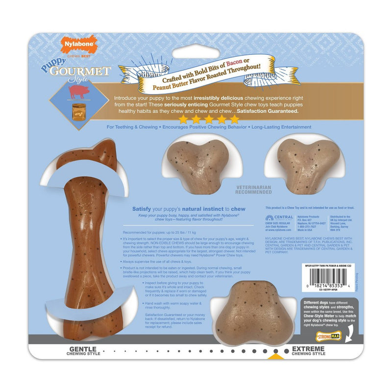 Nylabone Gourmet Style Strong Puppy Bundle Chew Toy - Bacon Peanut Butter - Small - 2ct