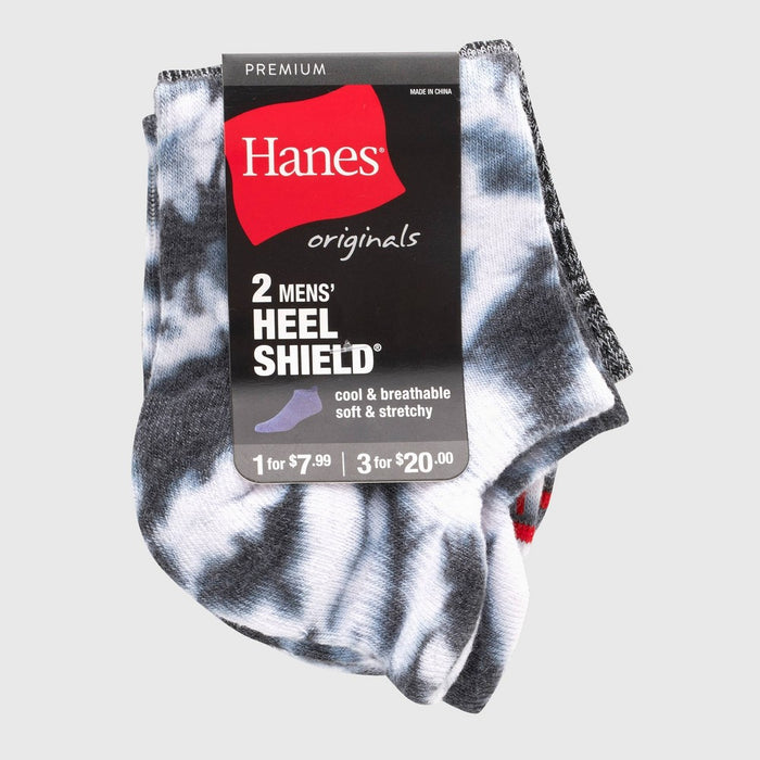 Hanes Originals Premium Men's Heel Shield Socks 2pk - White/Black 6-12