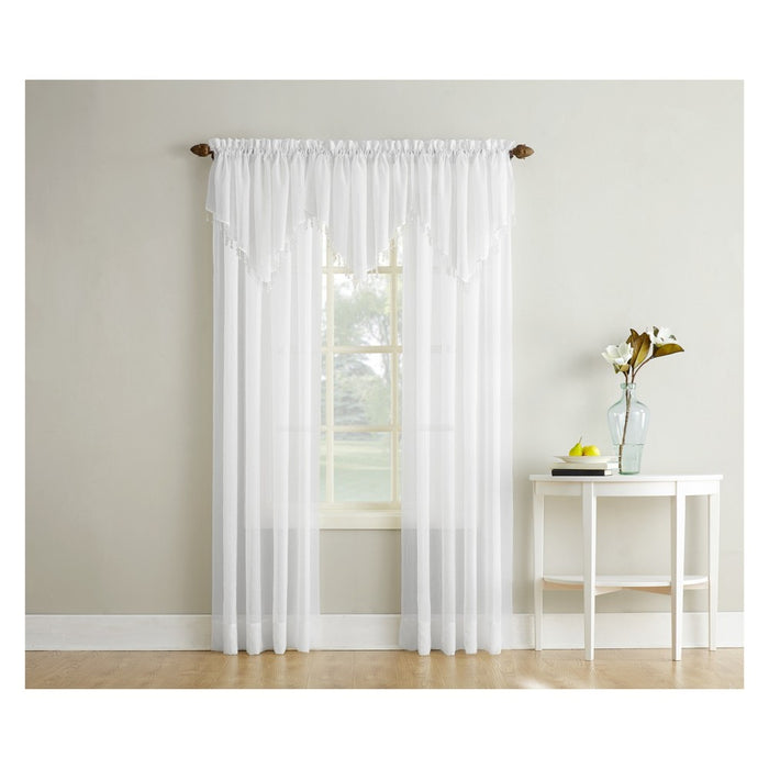 24"x51" Erica Crushed Sheer Voile Beaded Ascot Curtain Valance White - No. 918