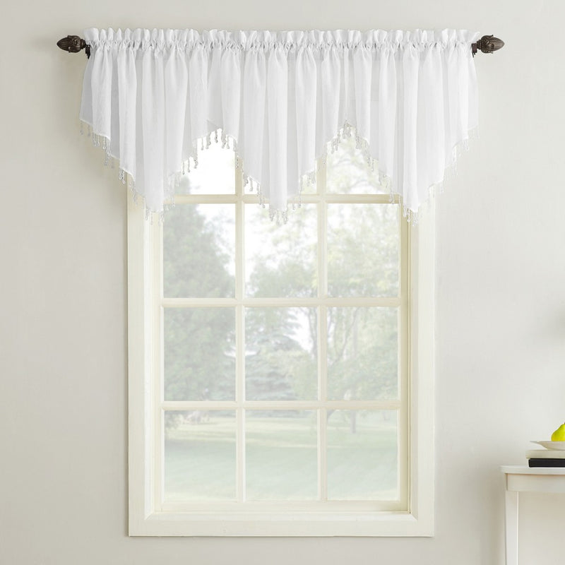 24"x51" Erica Crushed Sheer Voile Beaded Ascot Curtain Valance White - No. 918