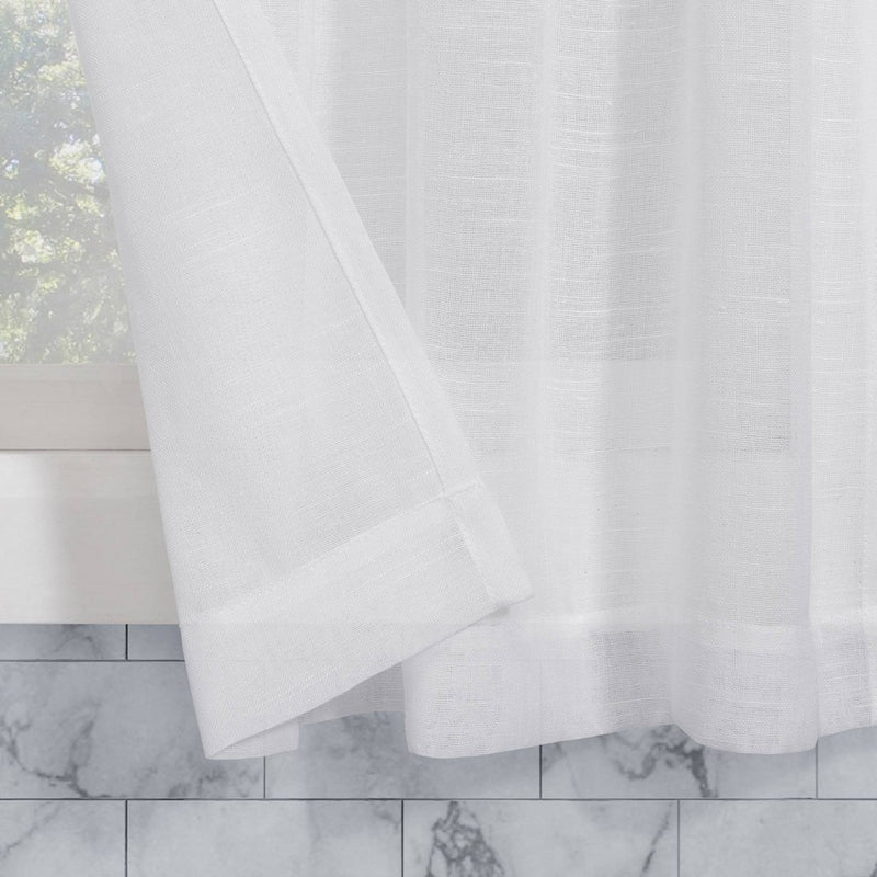 Set of 2 (24"x56") Slub Textured Linen Blend Cafe Curtain Tiers White - Archaeo