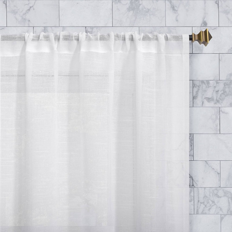 Set of 2 (24"x56") Slub Textured Linen Blend Cafe Curtain Tiers White - Archaeo