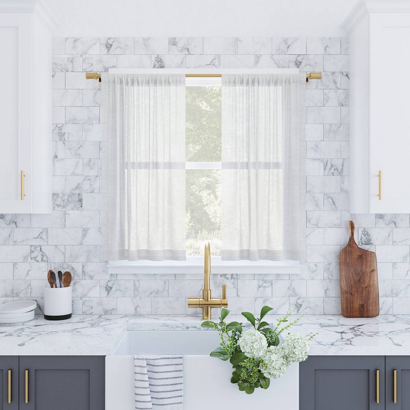 Set of 2 (24"x56") Slub Textured Linen Blend Cafe Curtain Tiers White - Archaeo
