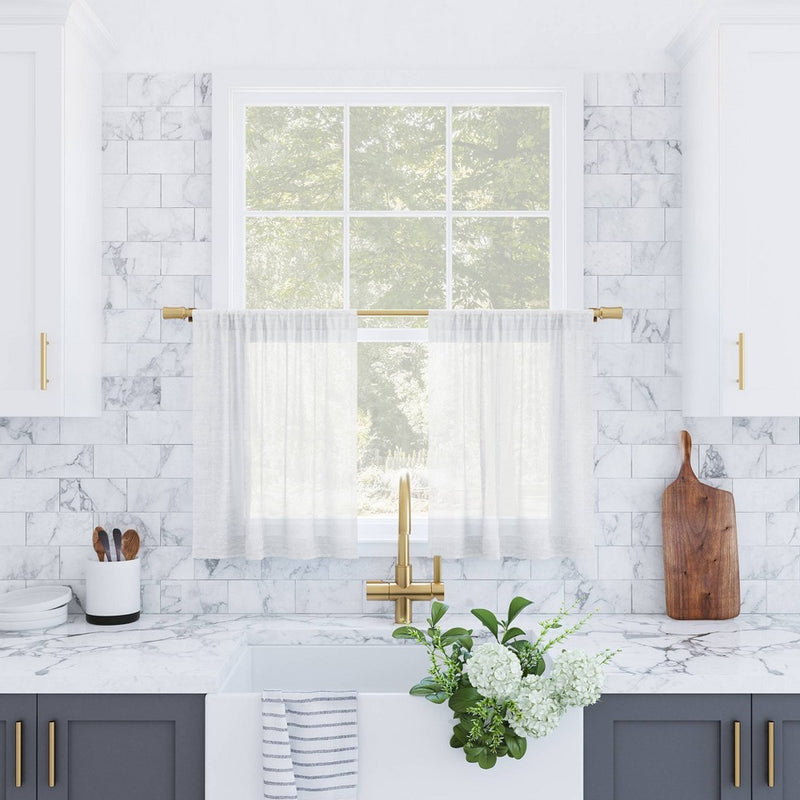 Set of 2 (24"x56") Slub Textured Linen Blend Cafe Curtain Tiers White - Archaeo