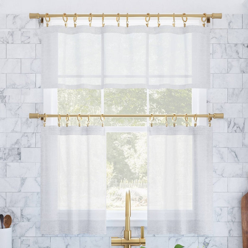 Set of 2 (24"x56") Slub Textured Linen Blend Cafe Curtain Tiers White - Archaeo