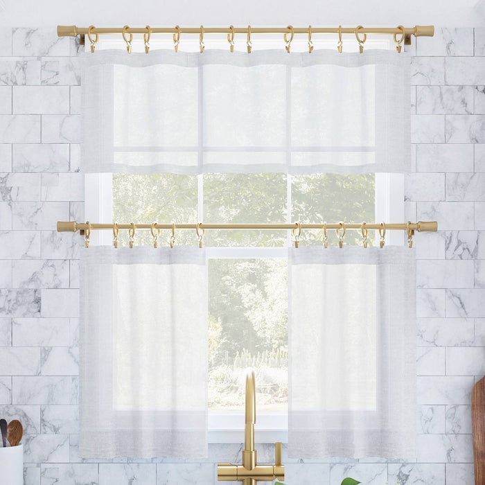 Set of 2 (24"x56") Slub Textured Linen Blend Cafe Curtain Tiers White - Archaeo