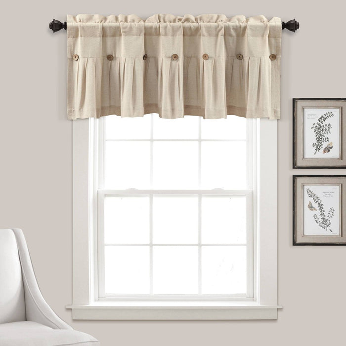18"x52" Farmhouse Linen Button Window Valance Dark Linen - Lush Decor