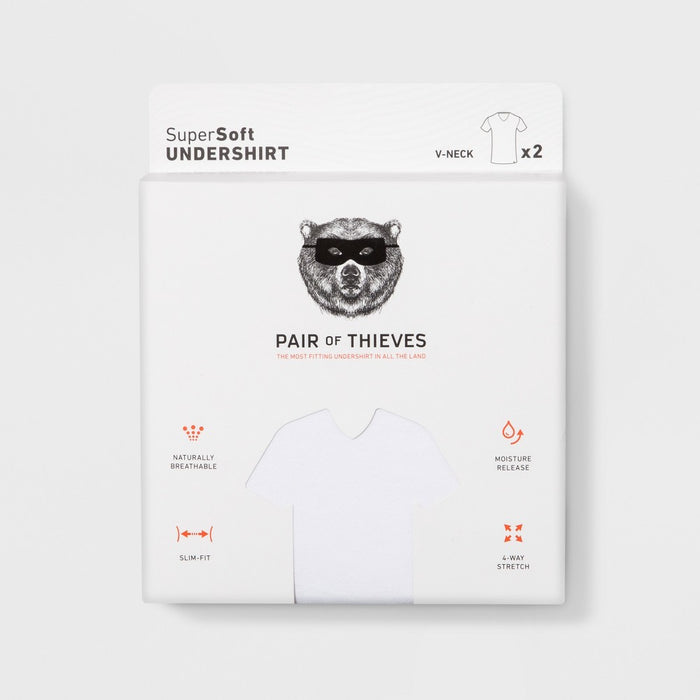 Pair of Thieves Men's 2pk V-Neck Undershirt - White M: SuperSoft Cotton Blend, Breathable, Classic Fit, Short Sleeve