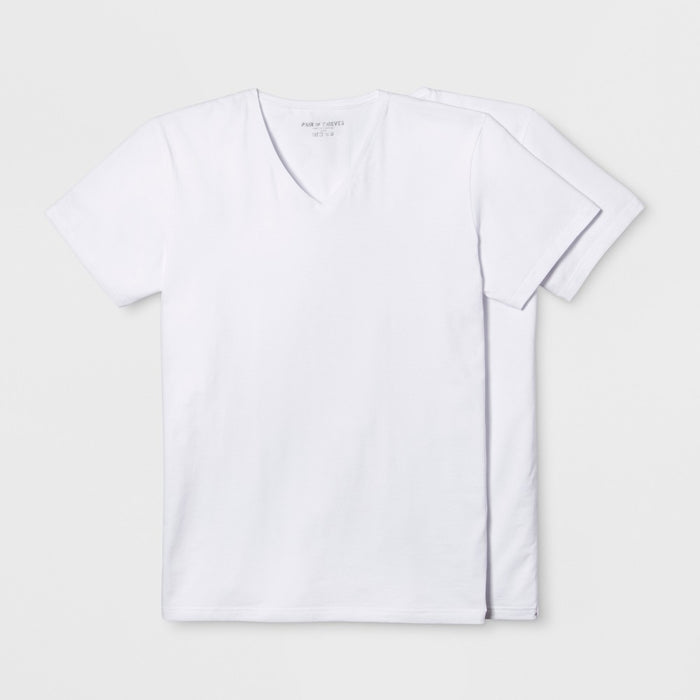 Pair of Thieves Men's 2pk V-Neck Undershirt - White M: SuperSoft Cotton Blend, Breathable, Classic Fit, Short Sleeve