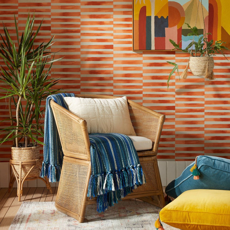 Ophelia Striped Peel and Stick Wallpaper Coral/Off White - Opalhouse designed with Jungalow