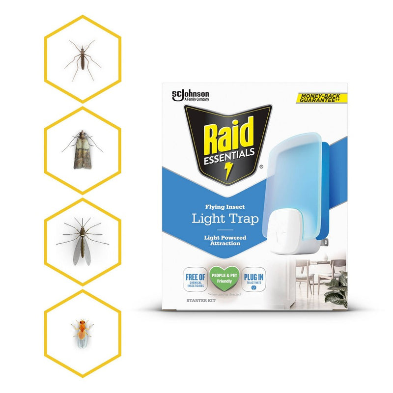 Raid Essentials Flying Insect Light Trap Starter Kit - 1 Device + 1 Refill