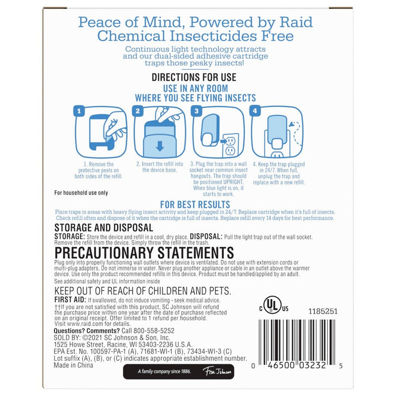 Raid Essentials Flying Insect Light Trap Starter Kit - 1 Device + 1 Refill