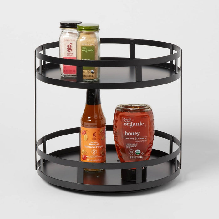 2-Tier Metal Lazy Susan Turntable Black - Brightroom