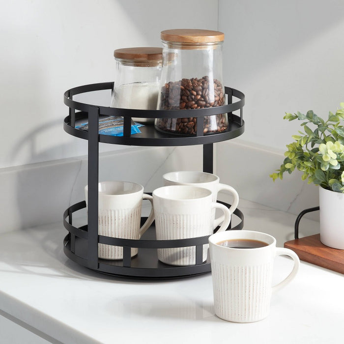 2-Tier Metal Lazy Susan Turntable Black - Brightroom