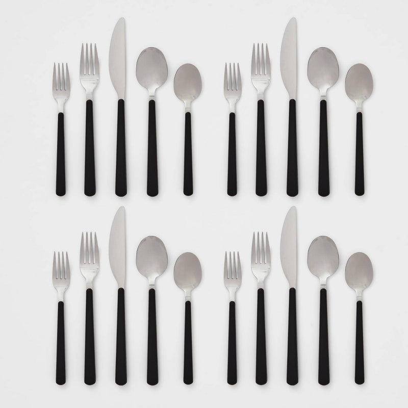 20pc Plastic Handle Flatware Set Black - Room Essentials
