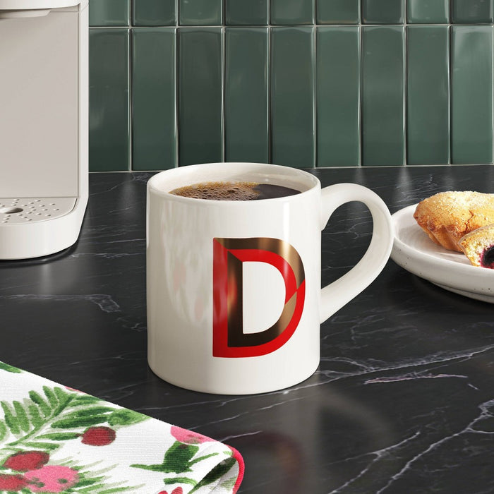 16oz Stoneware Monogram D Mug Red - Opalhouse