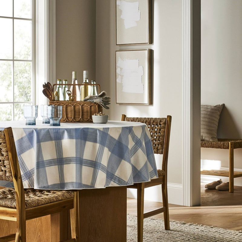 70" Round Oiled Tablecloth Blue Plaid - Threshold designed with Studio McGee