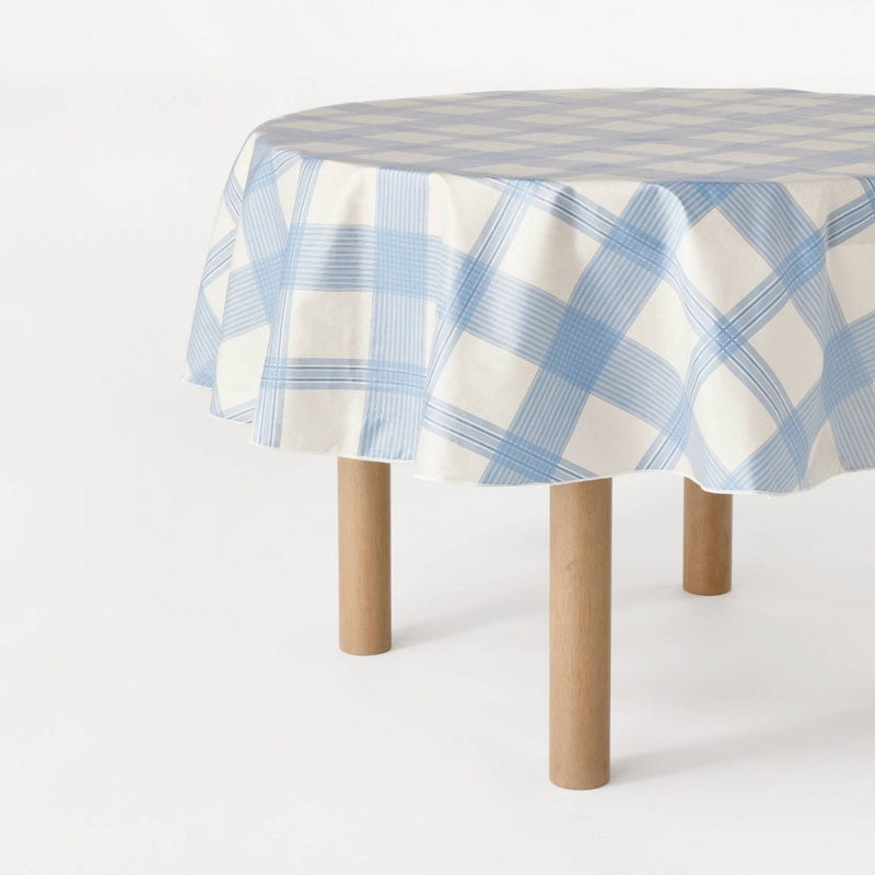 70" Round Oiled Tablecloth Blue Plaid - Threshold designed with Studio McGee