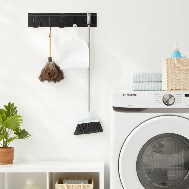 Wall Mounted Cleaning Tools Holder - Brightroom: Metal Utility Rack, Space-Saving Design, Matte Black Finish