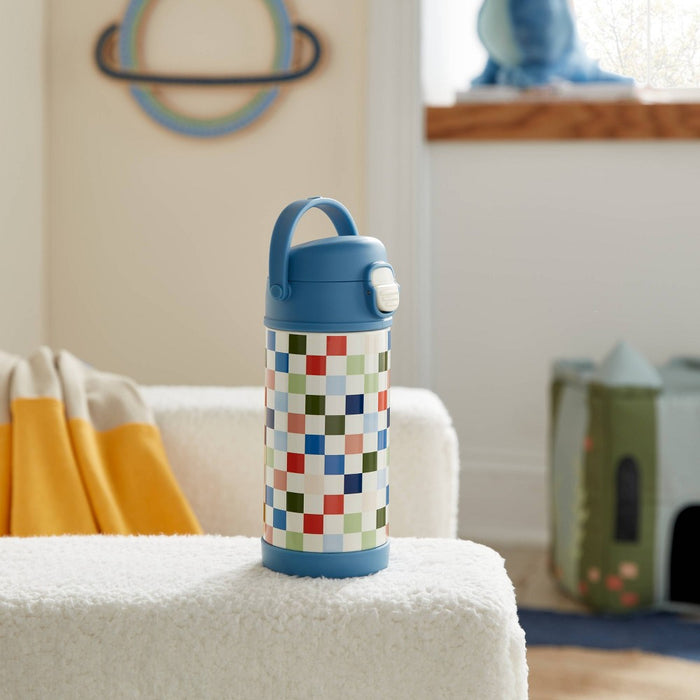 Kids' 12oz Checkered Stainless Steel Portable Drinkware Water Bottle Pink - Pillowfort