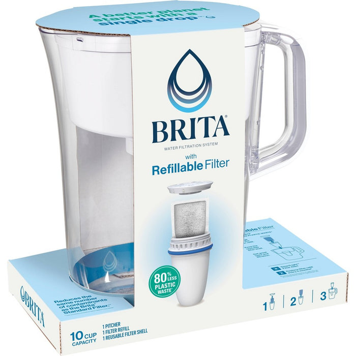 Brita Water Filter 10-Cup Tahoe Water Pitcher Dispenser with Refillable Water Filter - White